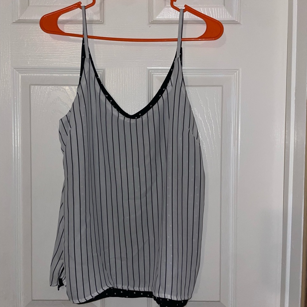 Reversible Dotted/Striped V-Neck Spaghetti Strap Cami Tank Top - White/Black